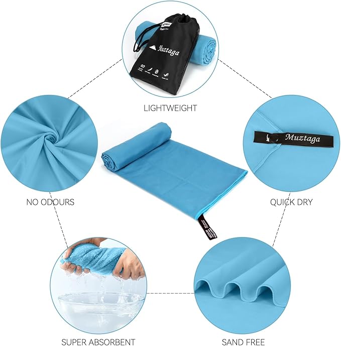 Microfiber Beach Towel-Perfect for Travel, Sports, Camping, Swimming, Yoga, Gym- Quick Dry, Sand Free, Compact, Lightweight, Absorbent (Marine Blue,Medium(130x70cm, 51x27”))