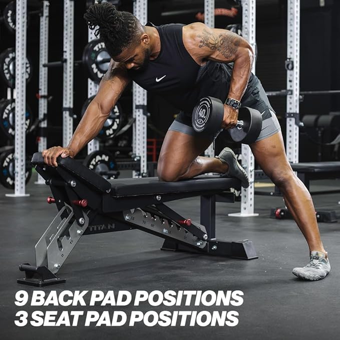 Titan Fitness TITAN Series Adjustable Bench, Supports 600 LB Incline, 1,000 LB Flat, Versatile Single Post Utility Workout Bench for Home Gym, Weightlifting, Strength Training