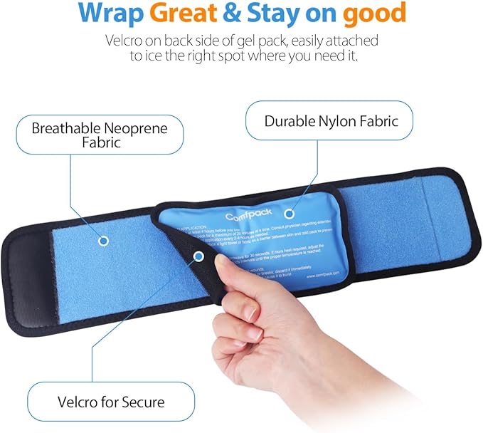 Cold Therapy Wrap with 2 Packs & 2 Sleeves for Pain Relief, Reusable Gel Ice Packs for Foot Plantar, Wrist, Ankle, for Sprains, Muscle Pain, Bruises, Injuries, Blue