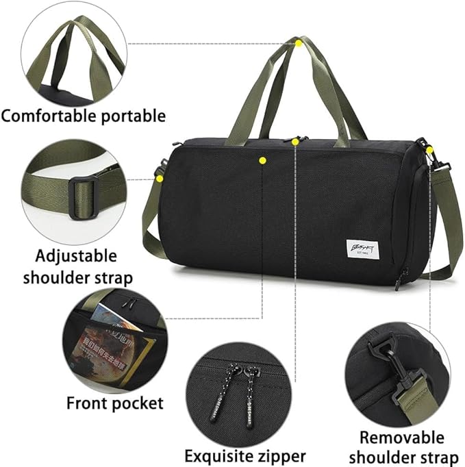 BE SMART Waterproof Mens Gym Bag with Shoe Compartment, Duffle Bag with Wet Pocket for Men, Lightweight Large Sport Duffel Bag With Tpu Pocket (Black/olive green with TPU pocket)
