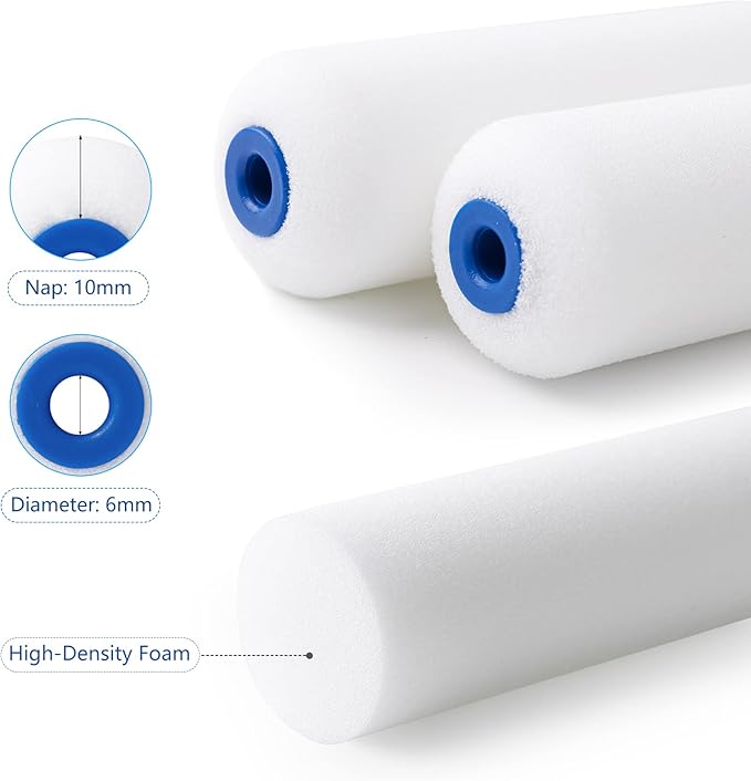 Mister Rui Foam Paint Roller, Sponge Paint Roller Sleeve, High Density Foam, for Furniture Painting and Decorating, 4 Inch Head-Rounded Design (110mm), Pack of 10