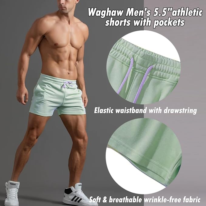 Mens 5 Inch/7 Inch Cotton Shorts Mens Sweat Athletic Shorts for Men Gym Worket Shorts with Pockets