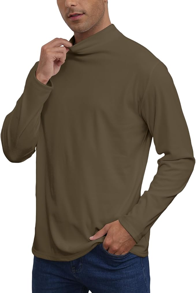 Mens Casual Mock Turtleneck T-Shirts Long Sleeve Thermal Stretchy Pullover Basic Lightweight Undershirt Sweater Tops
