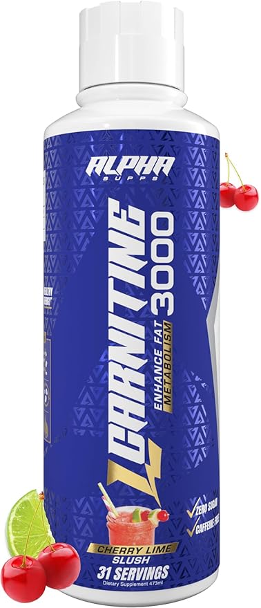 Alpha Supps L Carnitine Liquid 3000 | Stimulant-Free L-Carnitine Supplement for Men & Women | Pre-Workout Energy Boost & Muscle Recovery | Zero Sugar, Fat, & Carbs | 31 Servings (Cherry Lime Slush)