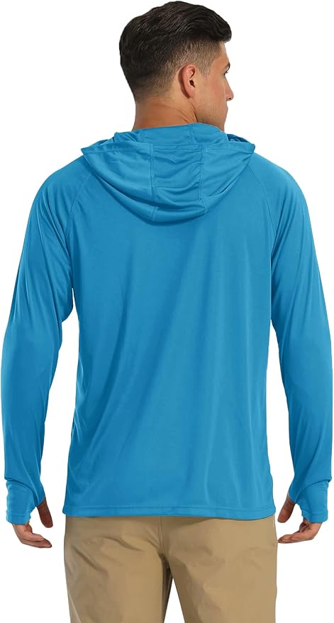 MAGCOMSEN Men's Hooded UPF 50+ Sun Protection T Shirts Long Sleeve Athletic Fishing Shirts Rash Guards