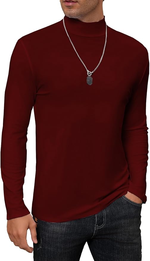 Mens Mock Turtleneck Long Sleeve Slim Fit Shirts Basic Casual Undershirts Lightweight Pullover