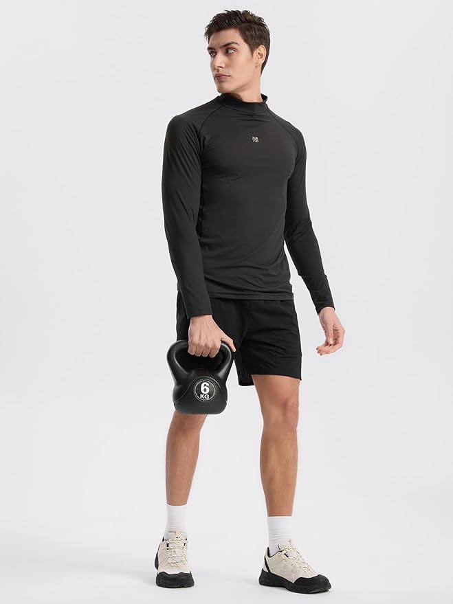 Mens Long Sleeve Turtleneck Workout Shirts Moisture Wicking Mock Neck Double Sides Brushed T-Shirts