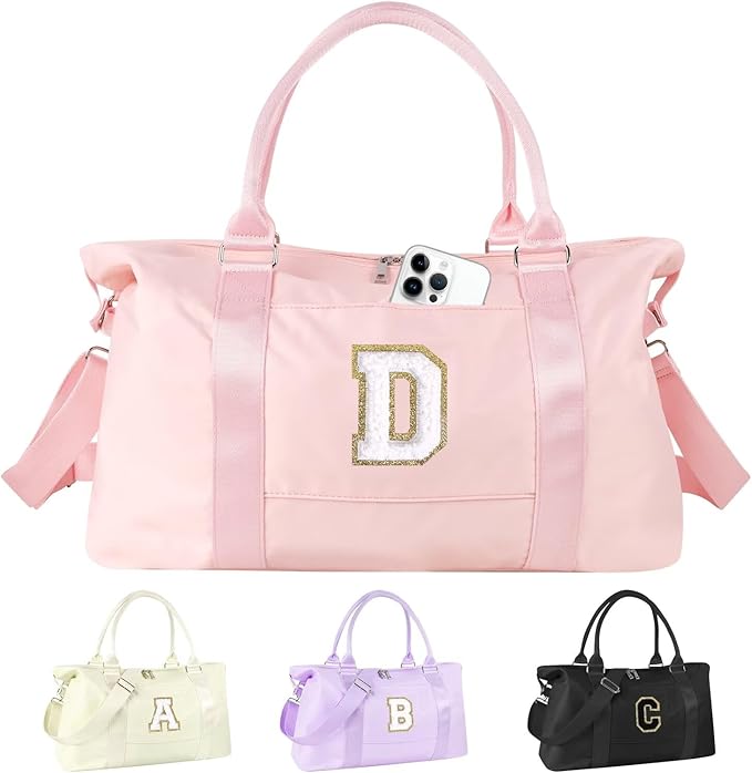 Dance Gym Duffel Bag for Teen Girls, Personalized Initial Travel Weekender Bag,Cute Overnight Carry On Duffle for Women,Sports Travel Cheer Bag,Monogram Christmas Gifts for Tween Preppy(pink-D)