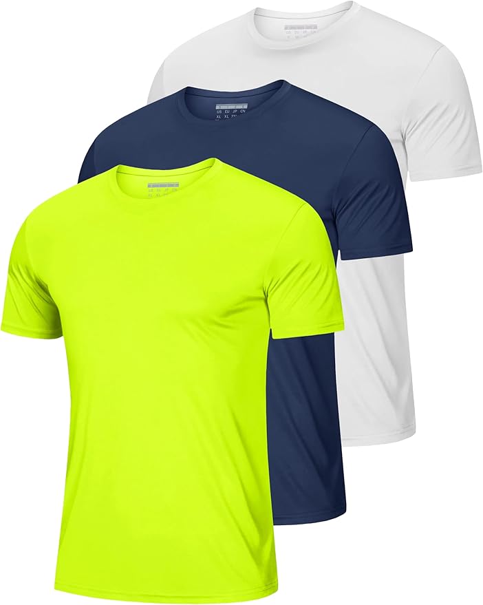 MAGCOMSEN 3 Pack Men's Short Sleeve Quick Dry Shirts Moisture Wicking UPF 50+ Athletic Running Gym Workout Swim T-Shirts