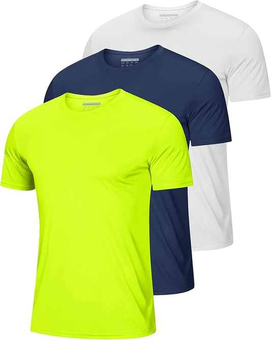 MAGCOMSEN 3 Pack Men's Short Sleeve Quick Dry Shirts Moisture Wicking UPF 50+ Athletic Running Gym Workout Swim T-Shirts