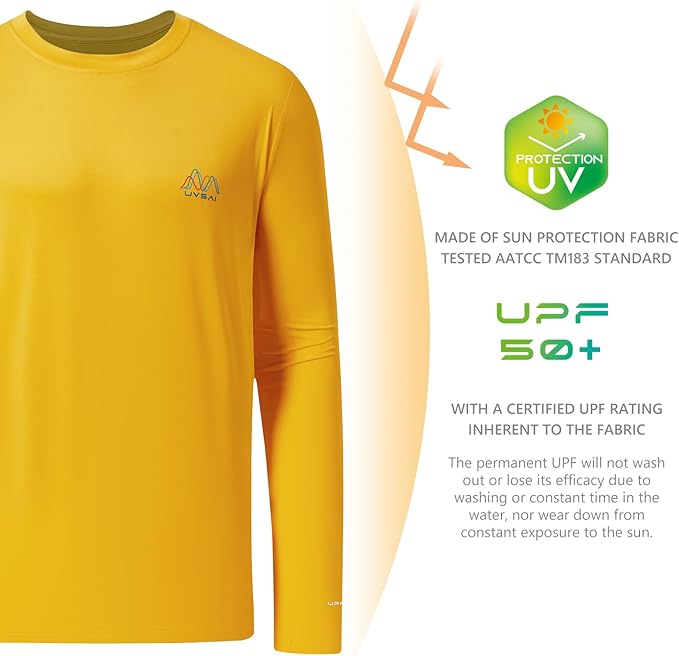 Men’s UPF 50+ Long Sleeve Performance T-Shirts Permanent UV Protective Quick Dry for Everyday Hiking Fishing Beach