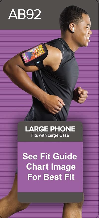 Tune Belt AB92 Cell Phone Armband for Running - Fits iPhone 16/15/14/13 Pro Max, Plus, Samsung Galaxy Ultra/Plus/Note and Large Phones with Protective Cases, Sweat-Resistant Exercise Holder (Black)