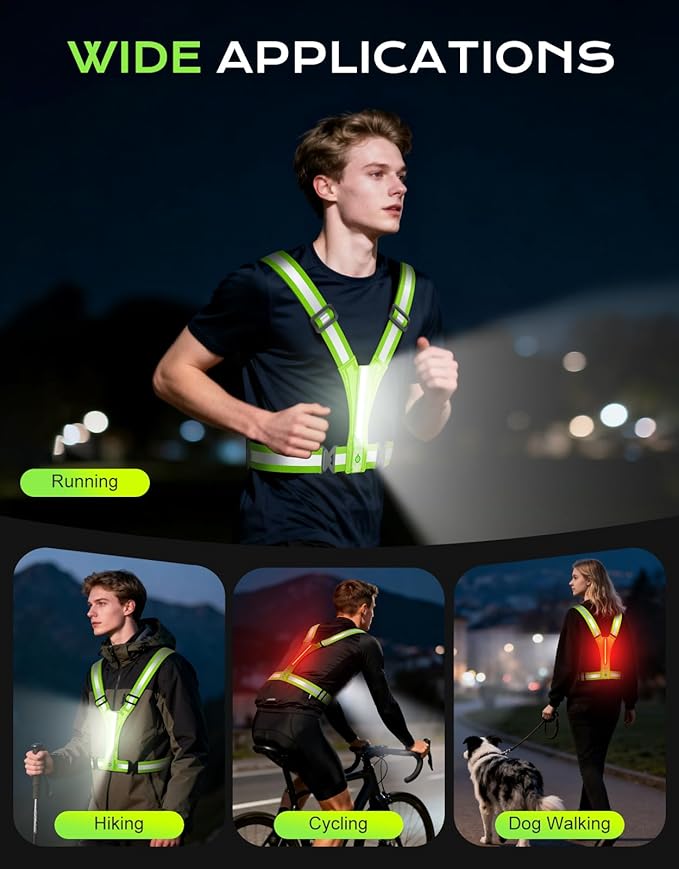 LED Reflective Vest Super Bright Lighting, 360° Visible Running Light for Runners, Waterproof Adjustable Reflective Running Vest Headlamp for Men/Women/Kids Night Walking/Running/Cycling