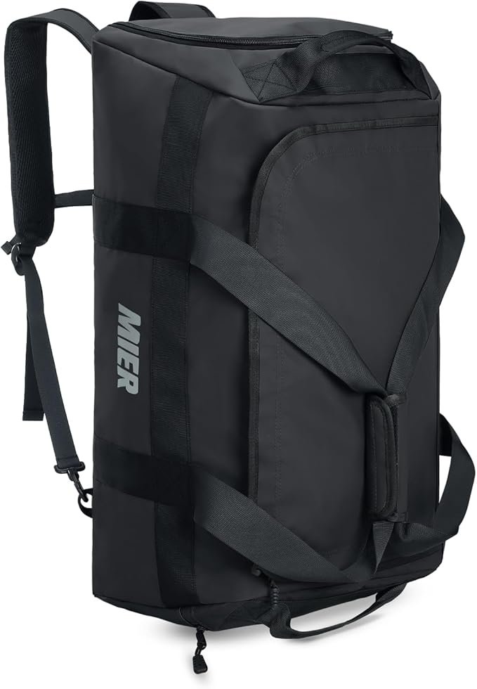 MIER Gym Bag for Men Large Duffel Backpack with Shoe Compartment, 60L Convertible Duffle Bags Weekender Overnight Bag for Gym Sports Travel, Black