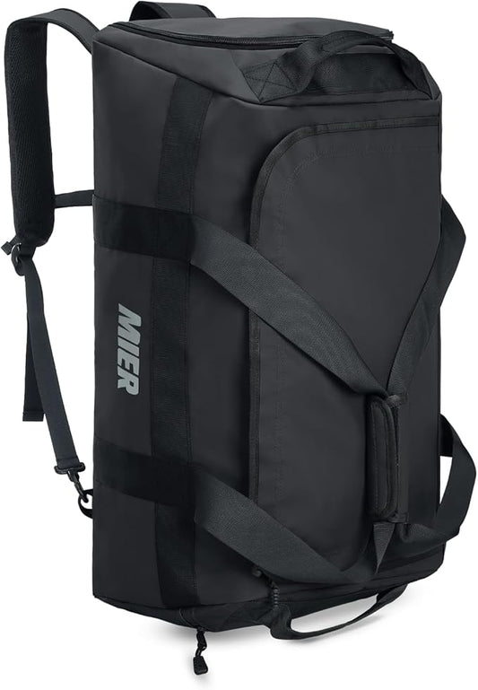 MIER Gym Bag for Men Large Duffel Backpack with Shoe Compartment, 60L Convertible Duffle Bags Weekender Overnight Bag for Gym Sports Travel, Black