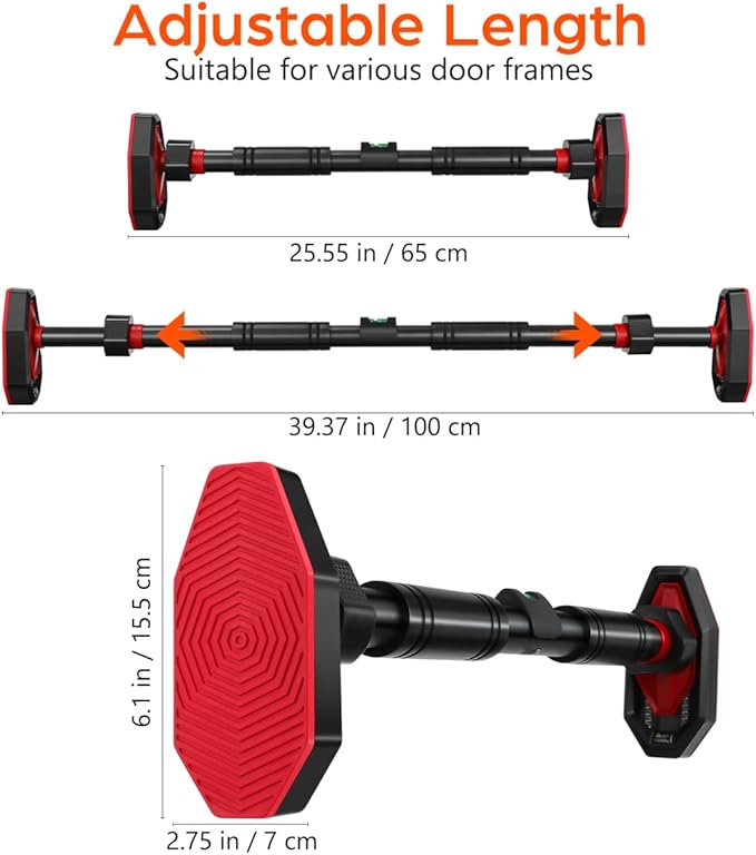 1PCS Pull Up Bar: Strength Training Chin up Bar without Screws - Adjustable 25.6-39.37 Width Locking Mechanism Pull-up Bar for Doorway - Max Load 440lbs, Non-slip