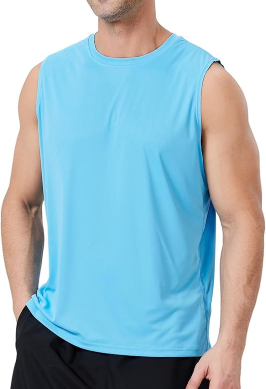 Men's Sleeveless UPF 50+ Swim Shirts Quick Dry Workout Tank Top UV Protection Running Gym Muscle T Shirts