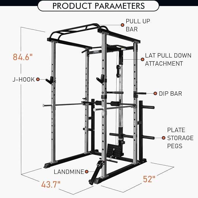 RitFit Power Cage with Optional LAT PullDown/Cable Crossover, 1000LB Squat Rack for Home & Garage Gym, with Weight Storage Rack and More Training Attachments, ASTM-Certified
