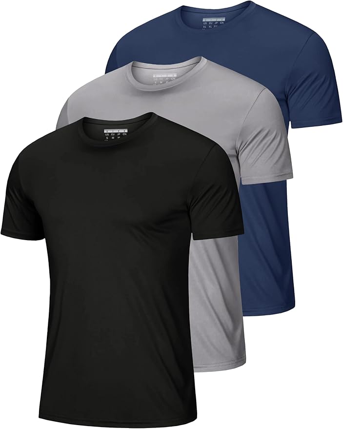 MAGCOMSEN 3 Pack Men's Short Sleeve Quick Dry Shirts Moisture Wicking UPF 50+ Athletic Running Gym Workout Swim T-Shirts