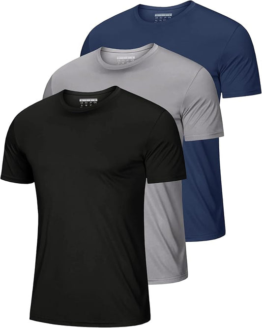 MAGCOMSEN 3 Pack Men's Short Sleeve Quick Dry Shirts Moisture Wicking UPF 50+ Athletic Running Gym Workout Swim T-Shirts