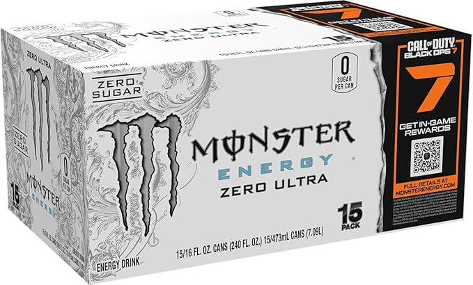 Monster Energy Zero Ultra, Sugar Free Energy Drink, 16 Ounce (Pack of 15)