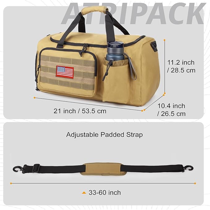 Tactical Gym Bag for Men, 40L Large Capacity Duffle Bags with Shoes Compartment, Sports Bag with wet compartment, Multi-functional Weekend Bags Suitable for Travel, Camping,hiking