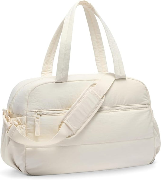 Gym Bag for Women, Travel Duffle Bags with Wet Pocket, Lightweight Carry on Bag Overnight Weekender Duffel Bag, Water Resistant (Beige)