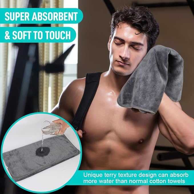 SINLAND Microfiber Gym Towels Sports Fitness Workout Sweat Towel Super Soft and Absorbent 3 Pack 16 Inch X 32 Inch