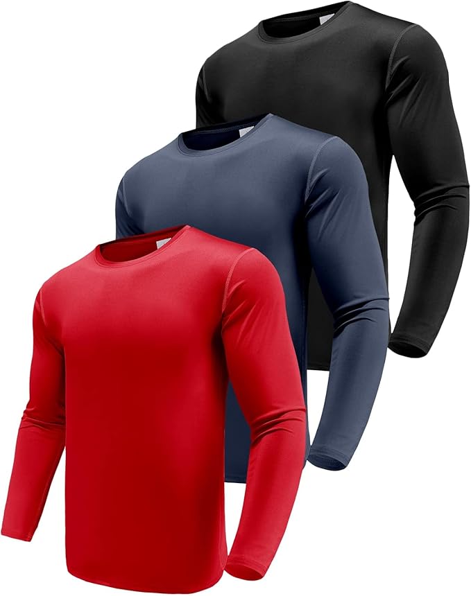 Men's 1, 3 or 5 Pack Performance Long Sleeve T-Shirts, UPF 50+ Sun Protection Shirts, Athletic Gym Workout Shirts for Running