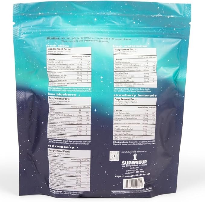 Superieur Electrolyte Powder Packets - Vegan Electrolyte Hydration Powder w/Sea Minerals - Keto Friendly, Non-GMO, Zero Sugar Electrolyte Supplement-Healthy Sports Drink -Sampler Pack (20 Packets)