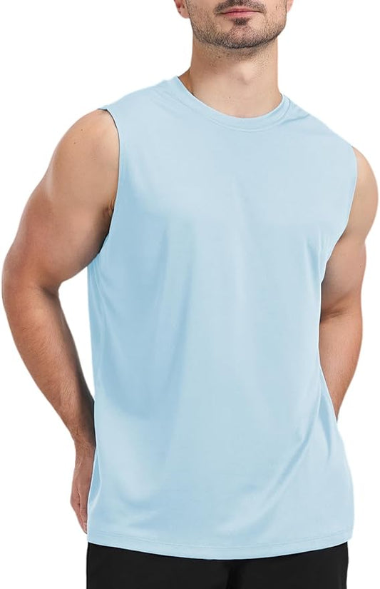 Men's Sleeveless UPF 50+ Swim Shirts Quick Dry Workout Tank Top UV Protection Running Gym Muscle T Shirts