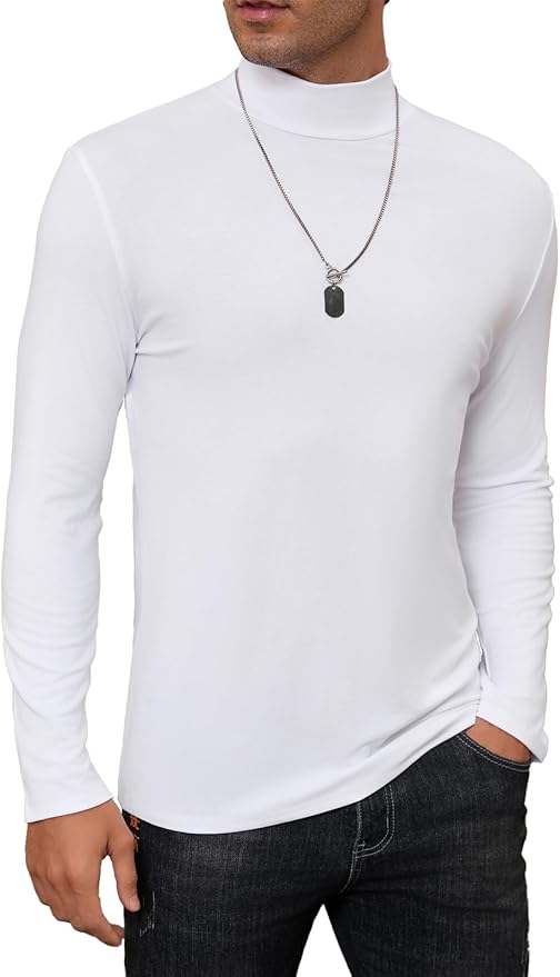 Mens Mock Turtleneck Long Sleeve Slim Fit Shirts Basic Casual Undershirts Lightweight Pullover
