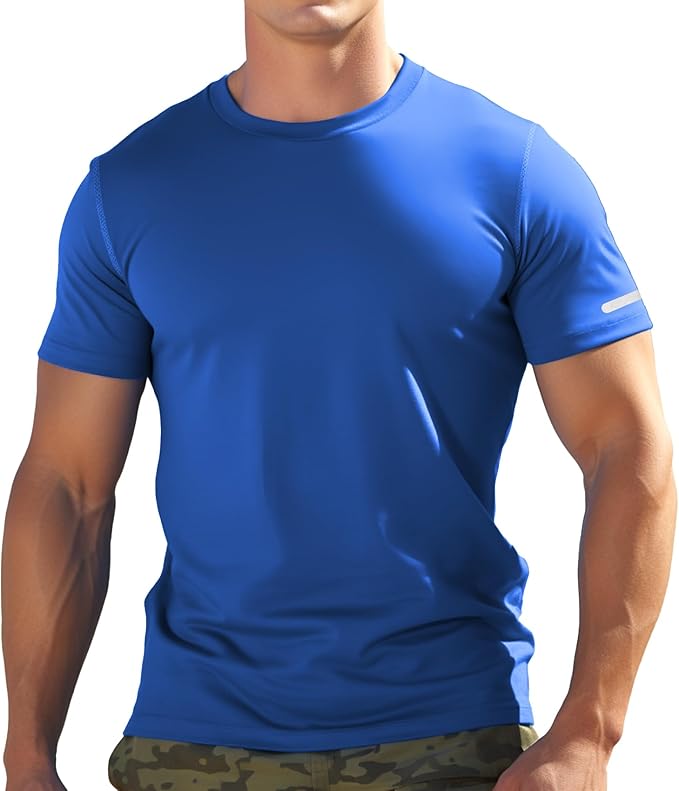 Mens Workout Shirts Fitted, Quick Dry Gym Tshirts Running Athletic Top Moisture Wicking Tee