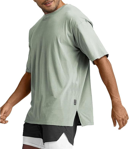 Men's Oversized Workout T-Shirts Lightweight Quick Dry Short Sleeve Tshirts Crew Neck Loose Fit Athletic Tops