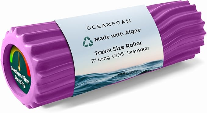 Oceanfoam Ripple Travel Foam Roller (11" x 3.35") Firm Mini Foam Roller for Physical Therapy, Deep Tissue Massage, Back Pain - High Density, Ergonomic Wave Textured - Yoga, Pilates, Exercise (Magenta)