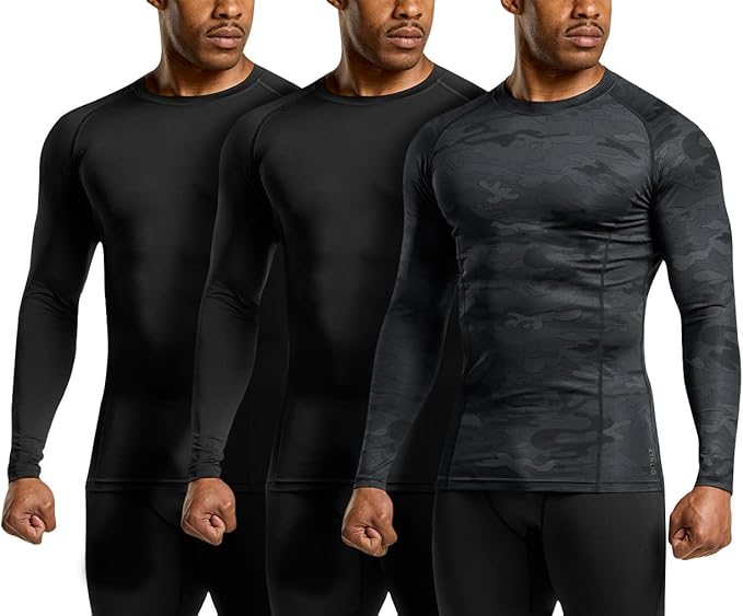 ATHLIO Men's UPF 50+ Long Sleeve Compression Shirts, Water Sports Rash Guard Base Layer, Athletic Workout Shirt