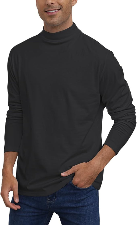 Mens Casual Mock Turtleneck T-Shirts Long Sleeve Thermal Stretchy Pullover Basic Lightweight Undershirt Sweater Tops