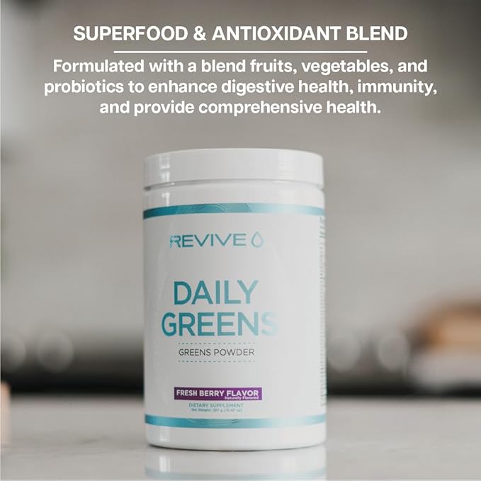 Revive MD Daily Green Powder Superfood (Chocolate) - Supergreens Powder to Support Energy Levels - Green Juice That Improves Fiber Intake - Vegetable Supports Digestion and Gut Health