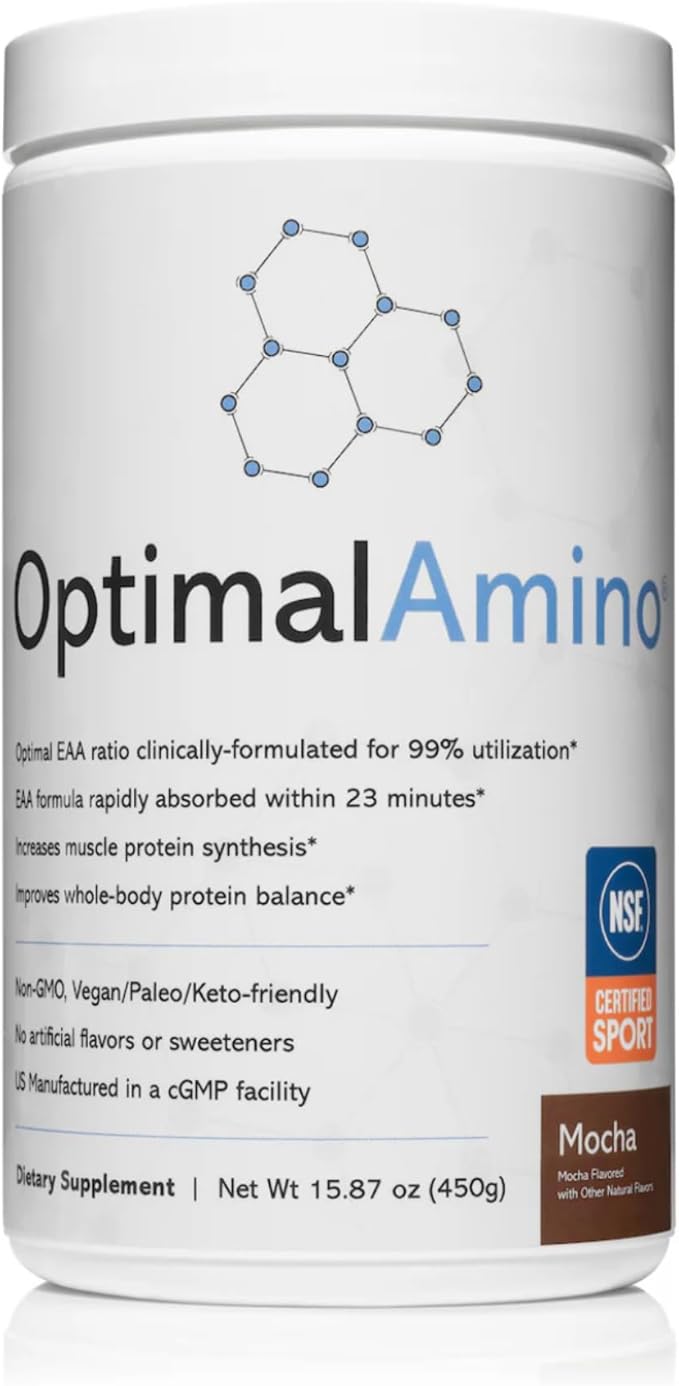 OptimalAmino Amino Acid Powder | 99% Utilized Essential Amino Acid (EAA) Supplement | Pre/Post Workout & Muscle Recovery | NSF for Sport Certified | Mocha Flavor