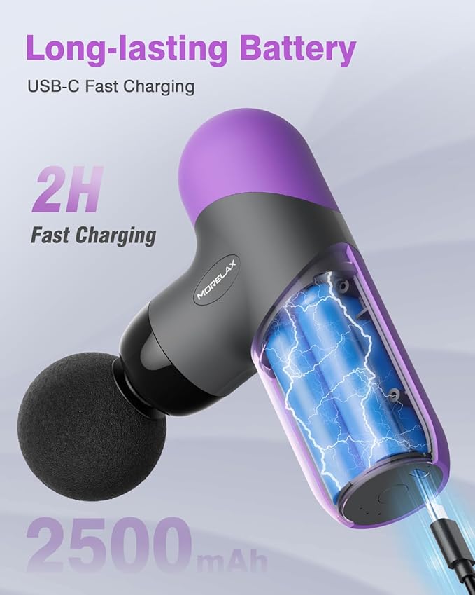 Morelax Mini Massage Gun Portable Deep Tissue Muscle Percussion Massager, Electric Handheld Sport Massager with 6 Massage Heads 4 Speed, Best Gift (Purple)