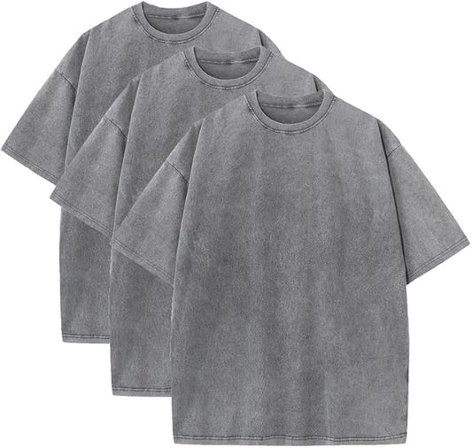 3 Pcs Men's Oversized Heavy Cotton Summer T-Shirts Vintage Tee Loose Fit Short Sleeve Casual Tshirts for Men Women