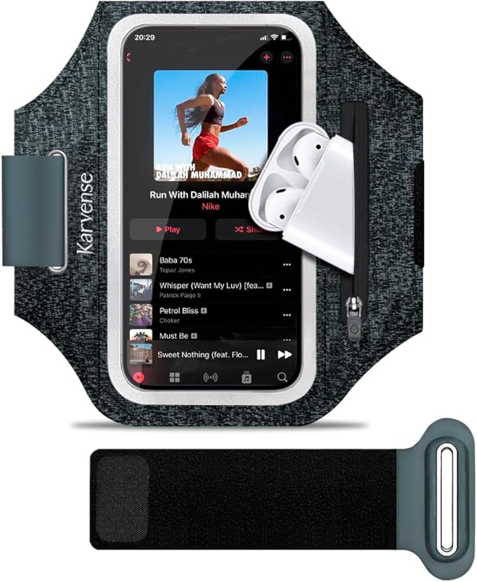Arm Band for Phone for Running, Phone Holder for Running for iPhone & Samsung Galaxy, Cell Phone Armband Holder for Walking, Gym, Workout, w/Adjustable Strap&Zipper Pocket (Black Heather-S)