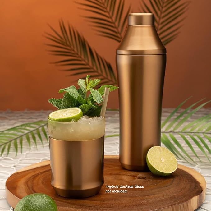 Elevated Craft Hybrid Cocktail Shaker - Premium Vacuum Insulated Stainless Steel Copper Cocktail Shaker - Innovative Measuring System - Martini Shaker for the Home Bartender - 28oz Total Volume