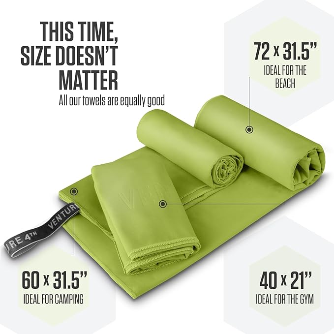 VENTURE 4TH Quick Dry Towel. Microfiber Travel Towel Ideal for Camping, Hiking, Backpacking, Gym. Lightweight & Fast Drying Travel Towels for Body. Compact & Easy to Pack - Lime Extra Large