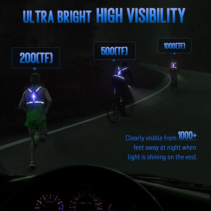 LED Reflective Vest Running Gear, Light Up Running Vest Rechargeable, Safety Night Running Gear for Walking Running Cycling