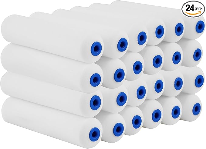 Mister Rui Foam Paint Roller, 6 Inch Paint Rollers, Pack of 24, High Density Foam Paint Roller, Small Paint Roller Covers, 6 Inch Sponge Mini Refill for Painting Walls, Use with All Paints