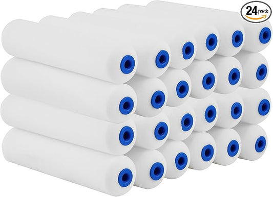 Mister Rui Foam Paint Roller, 6 Inch Paint Rollers, Pack of 24, High Density Foam Paint Roller, Small Paint Roller Covers, 6 Inch Sponge Mini Refill for Painting Walls, Use with All Paints