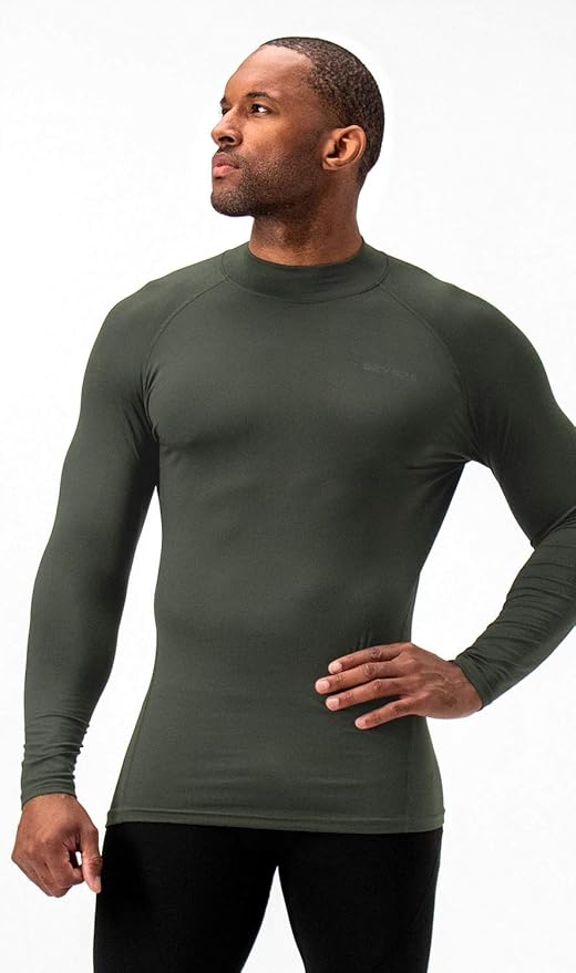 DEVOPS 2 Pack Men's Thermal Turtle Mock Neck Shirts, Compression Long Sleeve Tops and Hoodies
