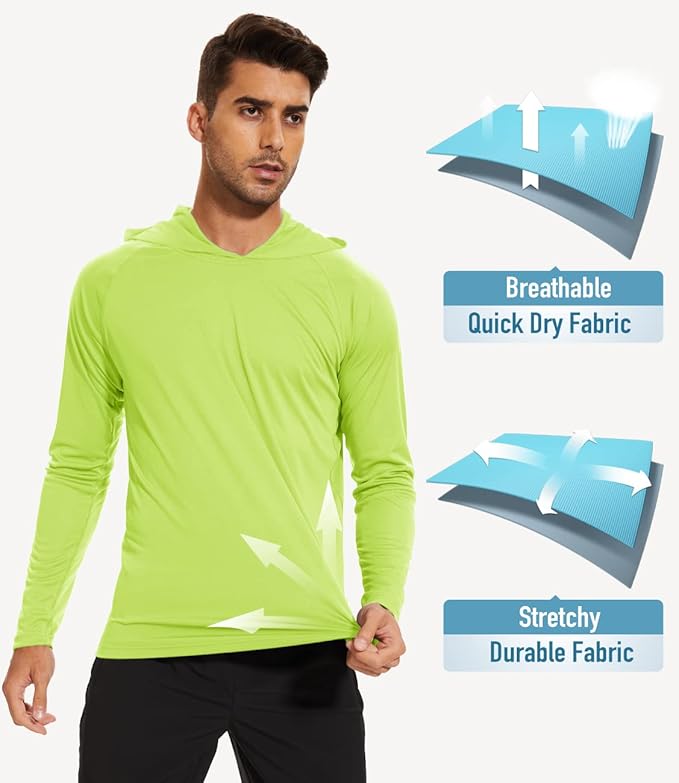 MAGCOMSEN Men's Hooded UPF 50+ Sun Protection T Shirts Long Sleeve Athletic Fishing Shirts Rash Guards