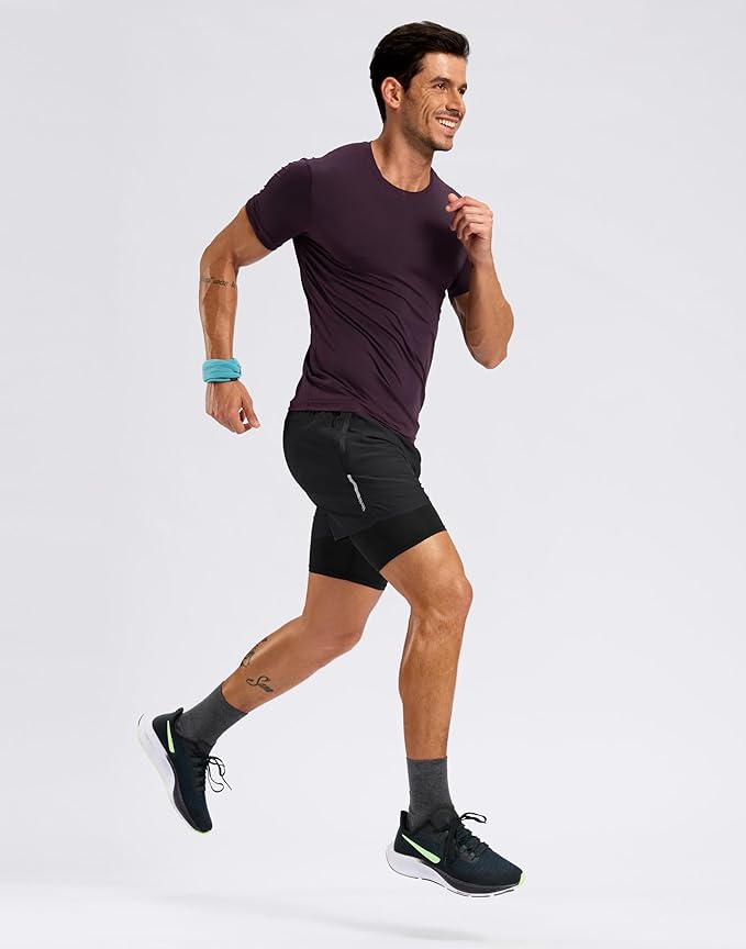 Pudolla Men's 7" Running Shorts with Zipper Pockets Quick Dry 2 in 1 Workout Gym Shorts with Liner for Tennis Yoga Training